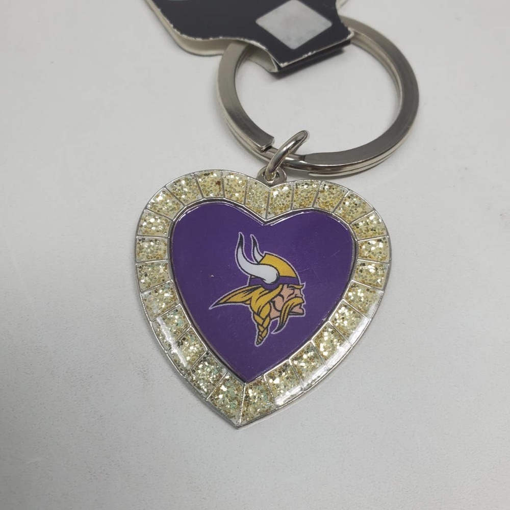 Rico Industries NFL Metal Rhinestone Heart Keychain - Minnesota Vikings